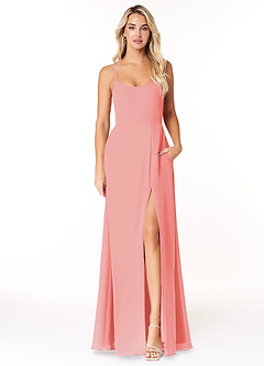 Azazie Moira Bridesmaid Dresses Coral A-Line Scoop Chiffon Dress image1