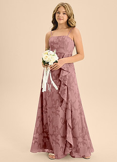 Azazie Kaylee Junior A-Linie Gürtel/Schärpe Blumen-Burnout Kleid Altrosa image6