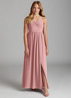 Azazie Zeya Junior Abito A-Line in Chiffon Rosa Polverosa image1