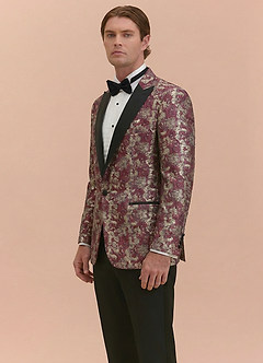 front Joseph Cabernetrot Formelles Jacquard-Smokingjackett mit spitzem Revers