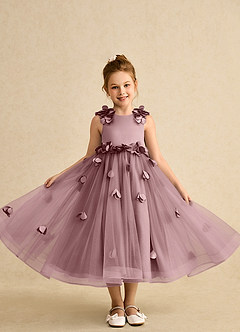 Azazie Atta Flower Girl Dresses Dusty Rose A-Line One Shoulder Tulle Dress image4