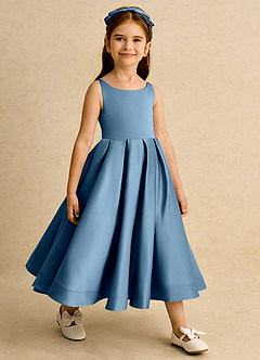 Azazie Babs Flower Girl Dresses Bermuda Ball-Gown Pleated Matte Satin Dress image4