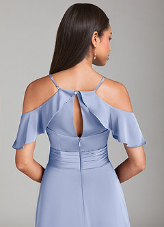 Azazie Dakota Bridesmaid Dresses Ice A-Line Off the Shoulder Stretch Satin Dress image6