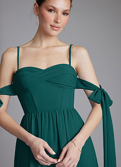 Azazie Ayanna Bridesmaid Dresses Peacock A-Line Off the Shoulder Chiffon Dress image3