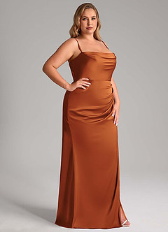 Azazie Leonis Bridesmaid Dresses Cinnamon Mermaid Pleated Stretch Satin Convertible Dress image13