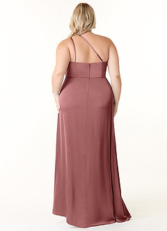 Azazie Maron Bridesmaid Dresses Amethyst A-Line One Shoulder Stretch Satin Dress image8