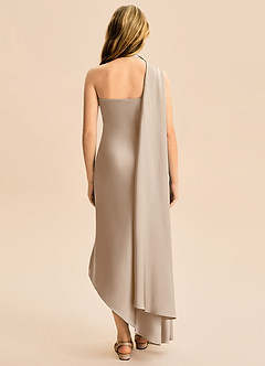 Azazie Briony Junior Etui Plissee Stretch-Satin Kleid Taupe image2