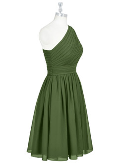 Azazie Katrina Robes de demoiselle d'honneur Robe Trapèze en Mousseline de soie Ue épaule Olive image8