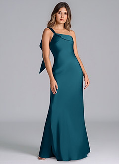 Azazie Driea Bridesmaid Dresses Ink Blue Mermaid One Shoulder Stretch Satin Dress image7