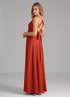 Azazie Evalleen Bridesmaid Dresses Rust A-Line Pleated Stretch Satin Dress image7