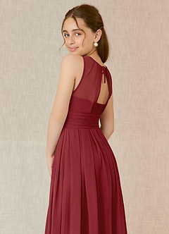 Azazie Bibiane Junior Pomegranate A-Line Pleated Chiffon Dress image8