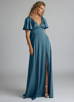 Azazie Kimber Bridesmaid Dresses Bermuda A-Line Ruched Stretch Satin Dress image4
