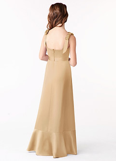 Azazie Barbara Junior Gold A-Line Bow Stretch Satin Dress image3