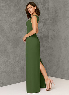 Azazie Flori Robes de demoiselle d'honneur Robe Fourreau en Mousseline de soie Col Carré Olive image5