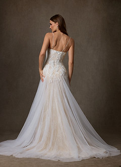 Azazie Lumina At-home Try On Dresses Diamond White Champagne A-Line Sweetheart Neckline Lace Dress image2