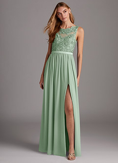 Azazie Elly Bridesmaid Dresses Agave A-Line Lace Scoop Neck Chiffon Dress image3