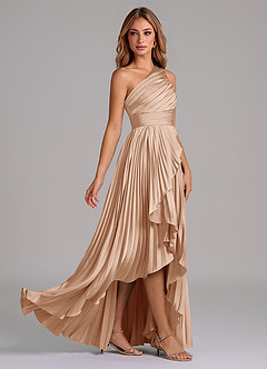 Azazie Lyrica Bridesmaid Dresses English Rose A-Line One Shoulder Stretch Satin Dress image2