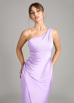 Azazie Madelyn Bridesmaid Dresses Lilac Mermaid One Shoulder Stretch Satin Convertible Dress image8