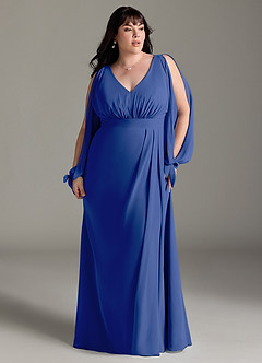 Azazie Matilda Brautjungfernkleider A-Linie Langarm Chiffon Kleid Königsblau image13