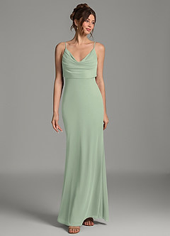 Azazie Zari Bridesmaid Dresses Dusty Sage Mermaid Pleated Mesh Dress image1