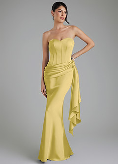 Azazie Draya Bridesmaid Dresses Canary Mermaid Strapless Stretch Satin Dress image1