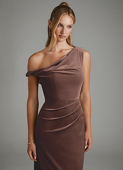 Azazie Emerson Bridesmaid Dresses Ganache A-Line Off the Shoulder Velvet Dress image9