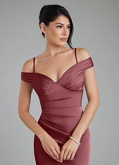 Azazie Stella Vestidos de damas de honor Vestido Rosa Del Desierto de Satén Elástico de Corte Recto Convertible con Corsé image8