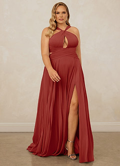 Christian Siriano Bridal for Azazie 1009 Bridesmaid Dresses Terracotta A-Line Pleated Chiffon Dress image9