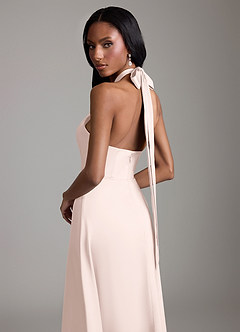 Azazie Tracie Bridesmaid Dresses Blushing Pink A-Line Side Slit Stretch Satin Dress image6