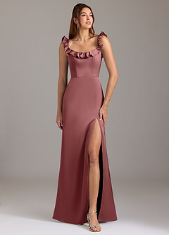 Azazie Callie Bridesmaid Dresses Amethyst A-Line Ruched Stretch Satin Convertible Dress image1