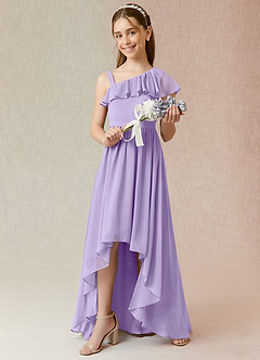 Azazie Mango Junior A-Linie Gestreift Chiffon Kleid Flieder image1