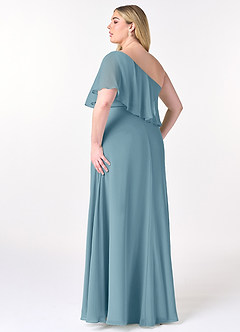 Azazie Lizzy Bridesmaid Dresses Moody Blue A-Line One Shoulder Chiffon Dress image11