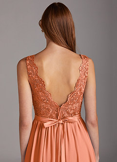 Azazie Elly Bridesmaid Dresses Sunset A-Line Lace Scoop Neck Chiffon Dress image4