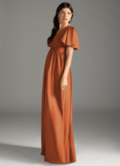 Azazie Verna Maternity Bridesmaid Dresses A-Line Ruched Stretch Satin Floor-Length Dress image7