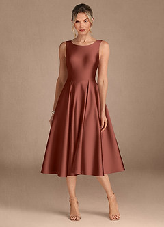 Azazie Fulton Mother of the Bride Dresses Auburn A-Line Pleated Stretch Satin Dress image5