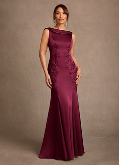 Azazie Franny Mother of the Bride Dresses Burgundy Sheath Lace Stretch Satin Dress image1