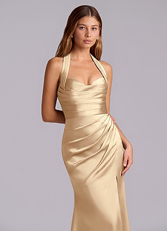 Azazie Destiny Abiti da Damigella Abito Sirena in Raso Elasticizzato Scollo a Cuore Champagne image5