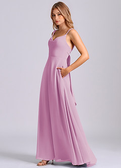 Azazie Beatrice Robes de demoiselle d'honneur Robe Trapèze en Mousseline de soie Encolure en Forme de Cœur Rose Bonbon image5