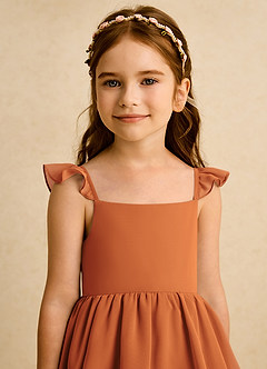 Azazie Boba Flower Girl Dresses Cinnamon A-Line Square Neckline Chiffon Dress image8