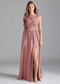 Azazie Elly Bridesmaid Dresses Dusty Rose A-Line Lace Stretch Satin Dress image3
