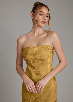 Azazie Viv 신부 들러리 드레스 쉬스 스트랩리스 자카드 바닥 길이 드레스 image6