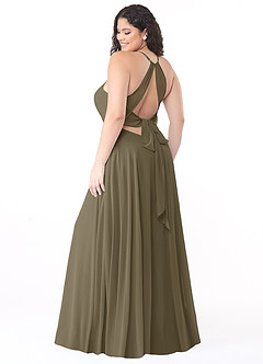 Azazie Evalleen Vestidos de damas de honor Vestido de Verde Sauce de Gasa de Corte en A con Plisado image8