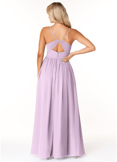 Azazie Dominic Jurken voor bruidsmeisjes Jurk van Chiffon met A-Lijn V-hals geplooid Frosted Lila image2