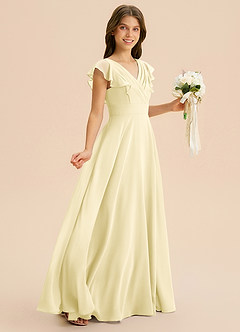 Azazie Anysa Junior Robe Trapèze en Mousseline de soie Rayé Sorbet Citron image5