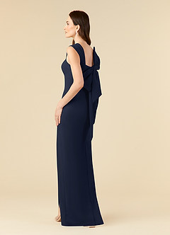 Azazie Ellen Mother of the Bride Dresses Dark Navy Sheath Side Slit Stretch Crepe Dress image4