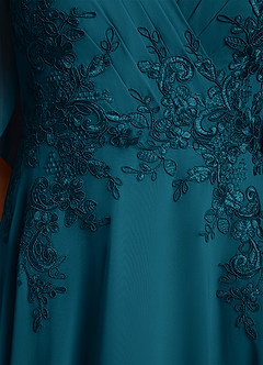 Azazie Tilda Vestidos para mãe da noiva Vestido Tinta Azul de Chiffon de Linha A com Renda image6