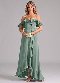 Azazie Lyra Jurken voor bruidsmeisjes Converteerbaar Jurk van Stretch Satijn met A-Lijn Off the Shoulder Zilveren Salie image5