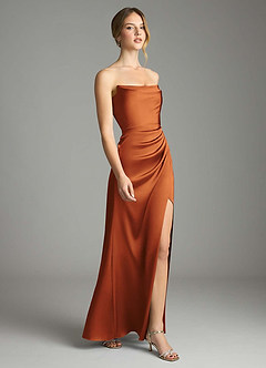 Azazie Leonis Bridesmaid Dresses Cinnamon Mermaid Pleated Stretch Satin Convertible Dress image6