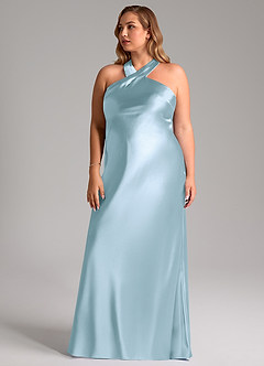 Azazie Doretta Robes de demoiselle d'honneur Robe Sirène en Satiné métallisé Arc Bleu Ciel image12