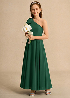 Azazie Guppy Girls Formal Abiti da Ragazza di Fiori Abito A-Line in Chiffon Monospalla Verde Scuro image6
